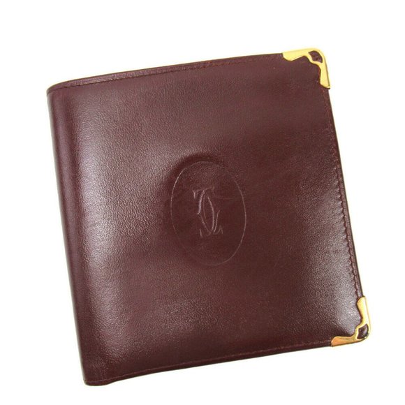 AUTH Cartier wallets mast line Bordeaux leather - Picture 1 of 7